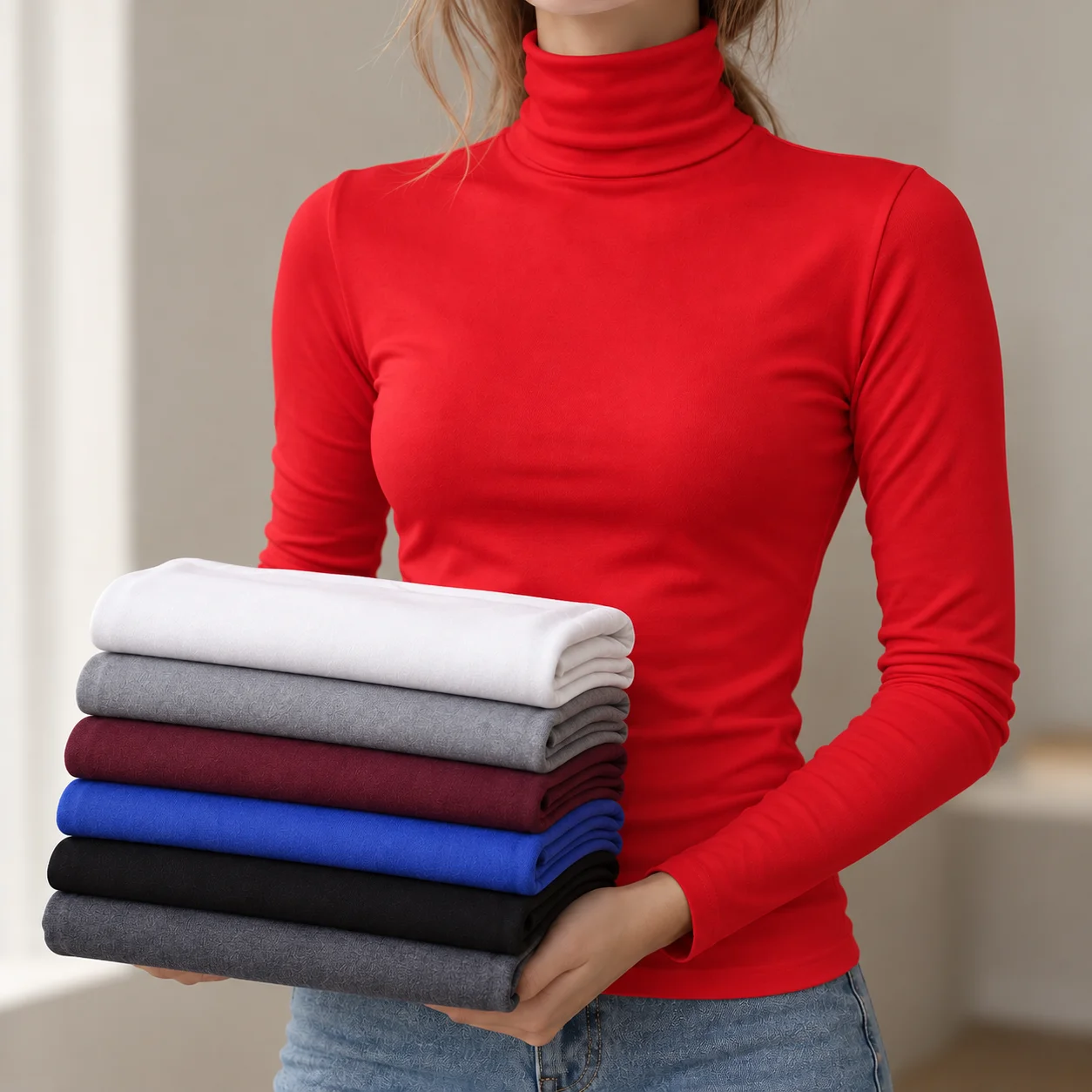 Women Long Sleeve Turtleneck Shirt Autumn Winter Slim Fit Modal Stretch Basic Pullover Korean Fashion Casual Bottoming Layer Top