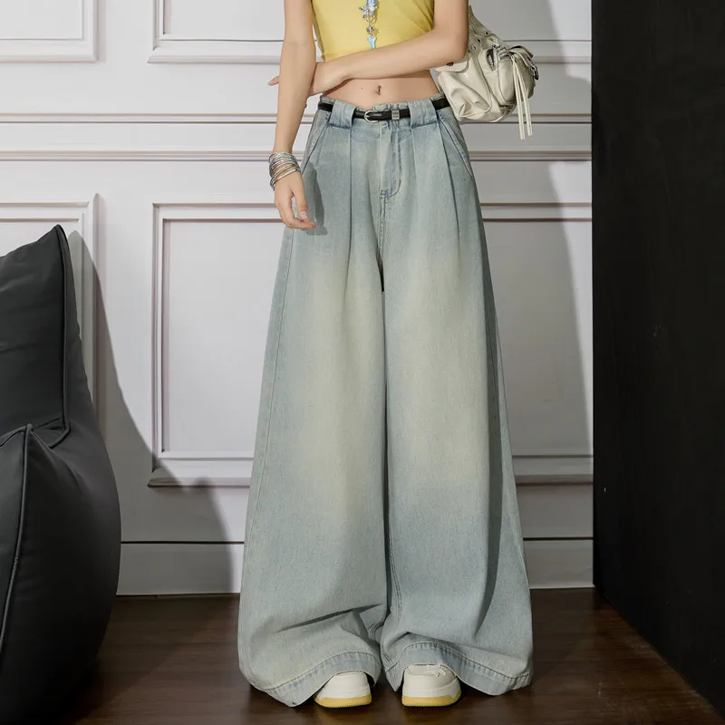 

Summer Casual Loose Lyocell Thin Wide Legs Baggy Jeans Women Korean Fashion High Waisted Vintage Female A-line Denim Pants