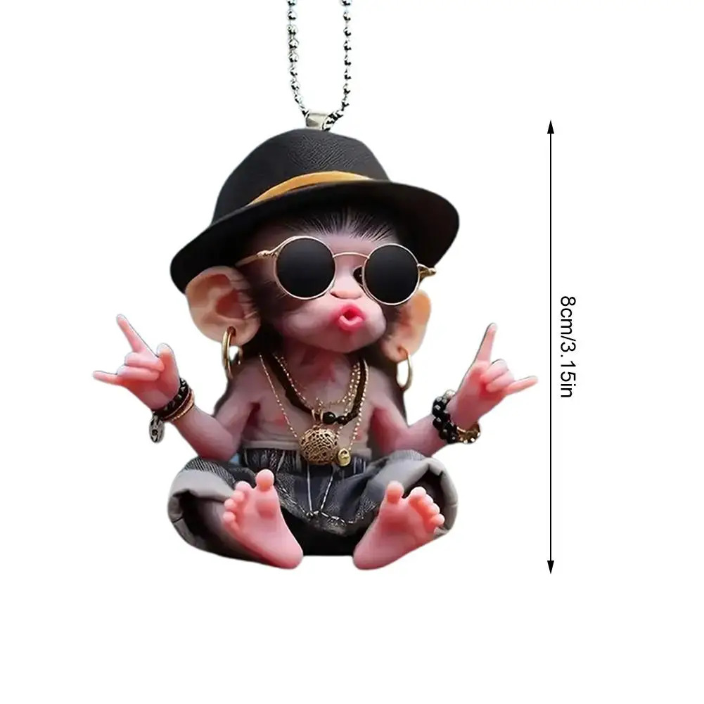 Recién llegado, colgante de mono acrílico, colgante de decoración personalizado, colgante de mono de Navidad, adorno acrílico para coche, dibujos animados de Navidad C2Z8