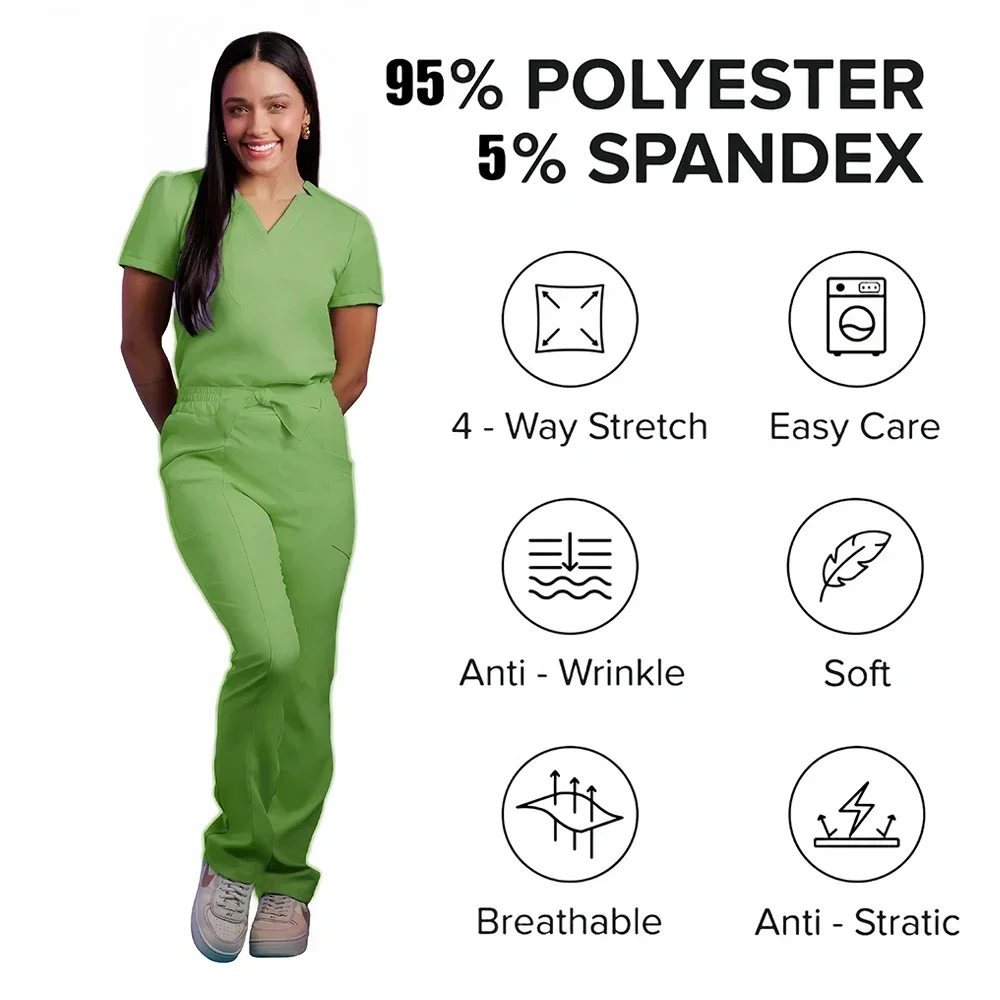 新しいスクラブセット医療制服ストレッチスクラブトップスポケットパンツナース制服ドクター手術オーバーオール美容サロン作業服