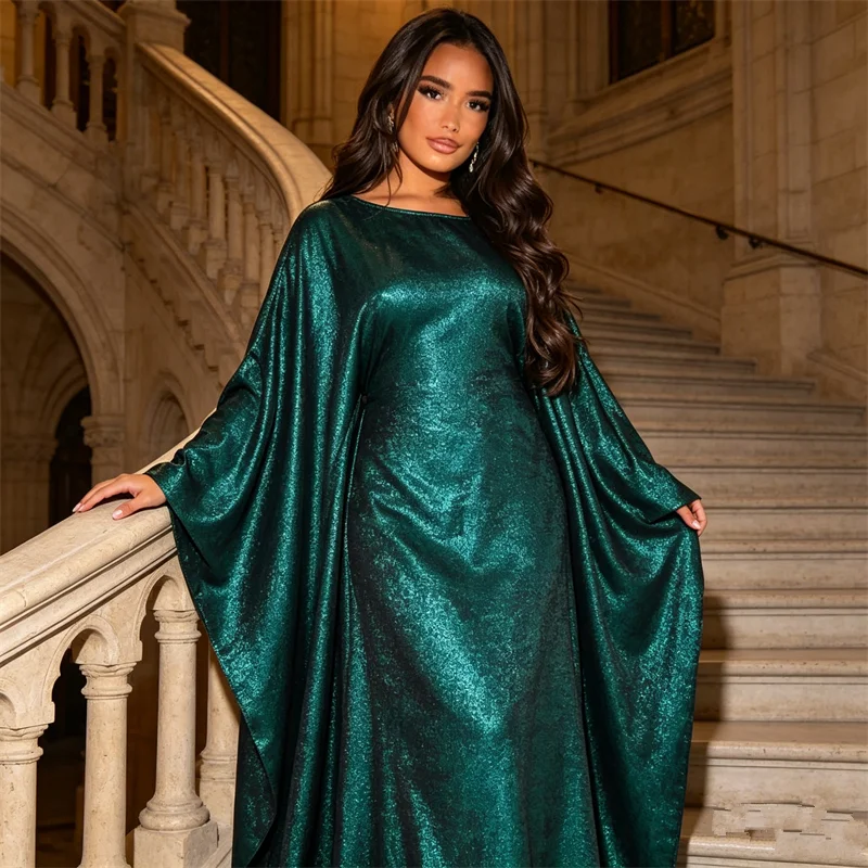 

Shiny Batwing Sleeve Abayas for Women Muslim Dress Dubai Kaftan Turkey Eid Ramadan Djellaba Kebaya Caftan Marocain Femme Robe