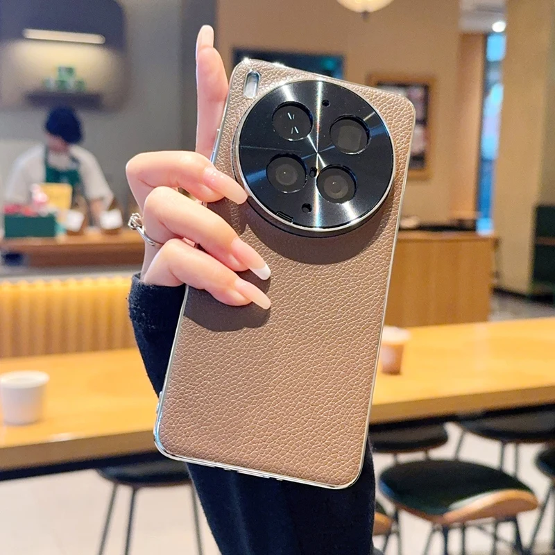 

For VIVO X300 Ultra X300 Pro Phone Case Pu Leather Protective Fashion Lichee Pattern PC Hard Shell Plating Border Back Cover