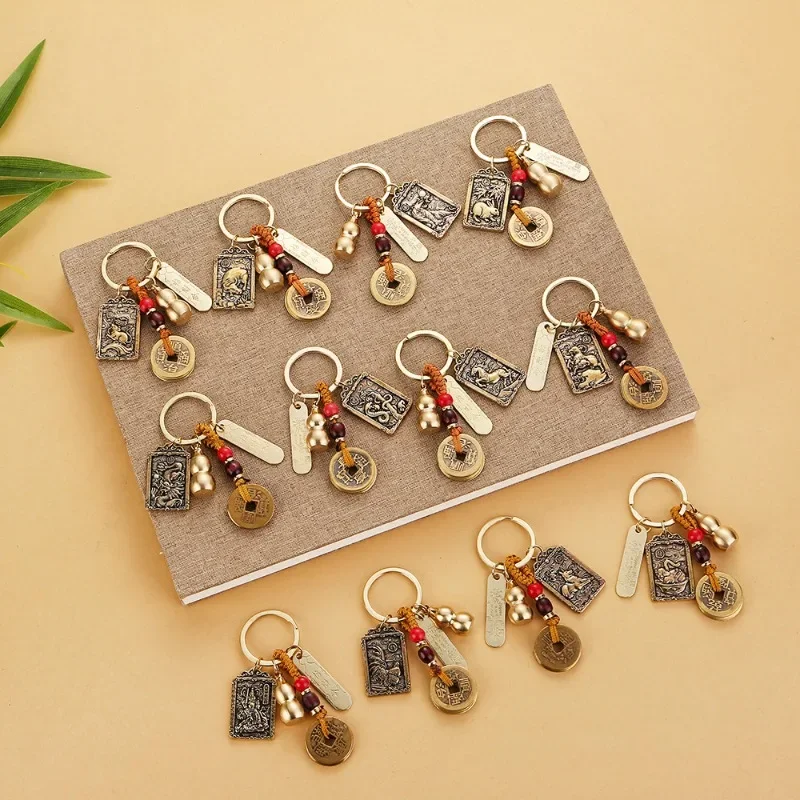 Eight Patron Saint of The Twelve Zodiac Pendant Animals Break Tai Sui Amulet Safe Brand Five Emperor Money Car Key Chain Gift