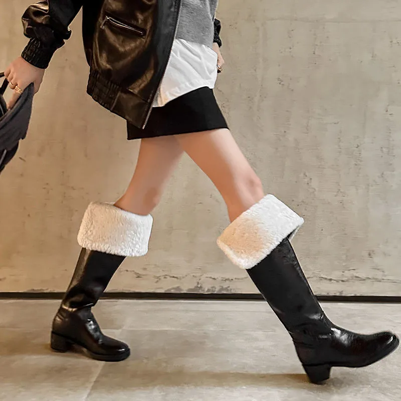 MKKHOU Fashion Over The Knee Boots Women\'s New High-Quality Genuine Leather Boots Wool Boots Winter Warm Snow Boots Long Boots