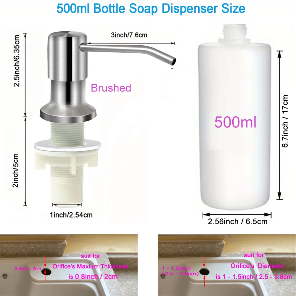 Dispensador de jabón líquido para fregadero de cocina, bomba de acero inoxidable, botella Útil Para el hogar, exprimidor de presión manual, 350ml /