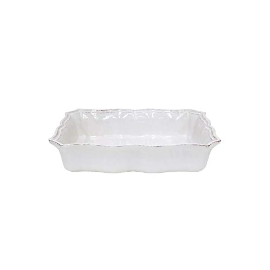 

Ceramic Stoneware 11.5" x 8" Rectangular Baker - Impressions Collection White Oven and Dishwasher Safe Bakeware Food Safe Glazi