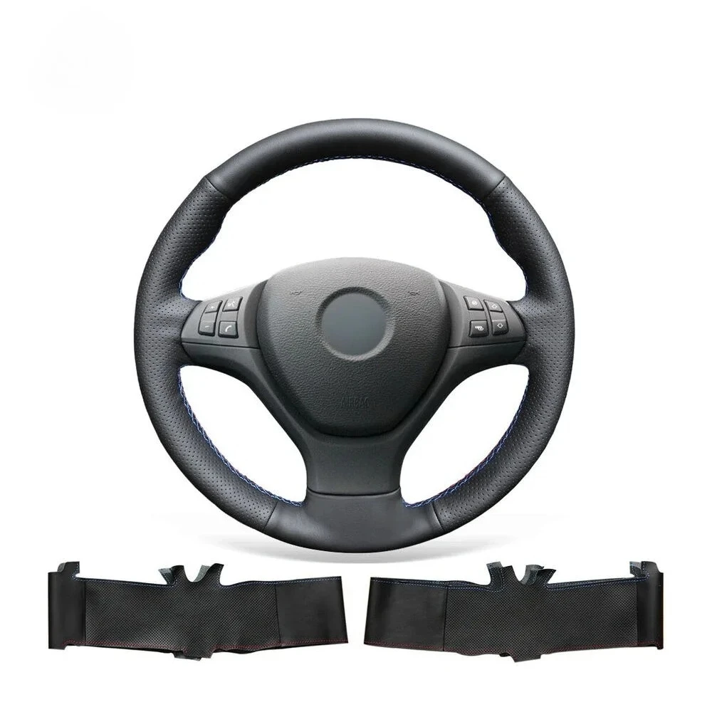 

DIY Hand-Sewn Black PU Leather Steering Wheel Cover Wrap for BMW X5 E70 2007-2013 X6 E71 2008-2014 Auto Interior Accessories