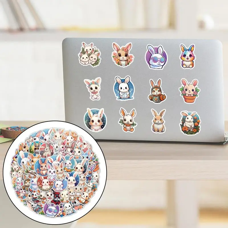 Adesivi per bottiglie d'acqua con coniglio 50 adesivi per coniglietti carini cartoni animati Divertenti decalcomanie estetiche per animali impermeabili per bottiglie d'acqua per laptop