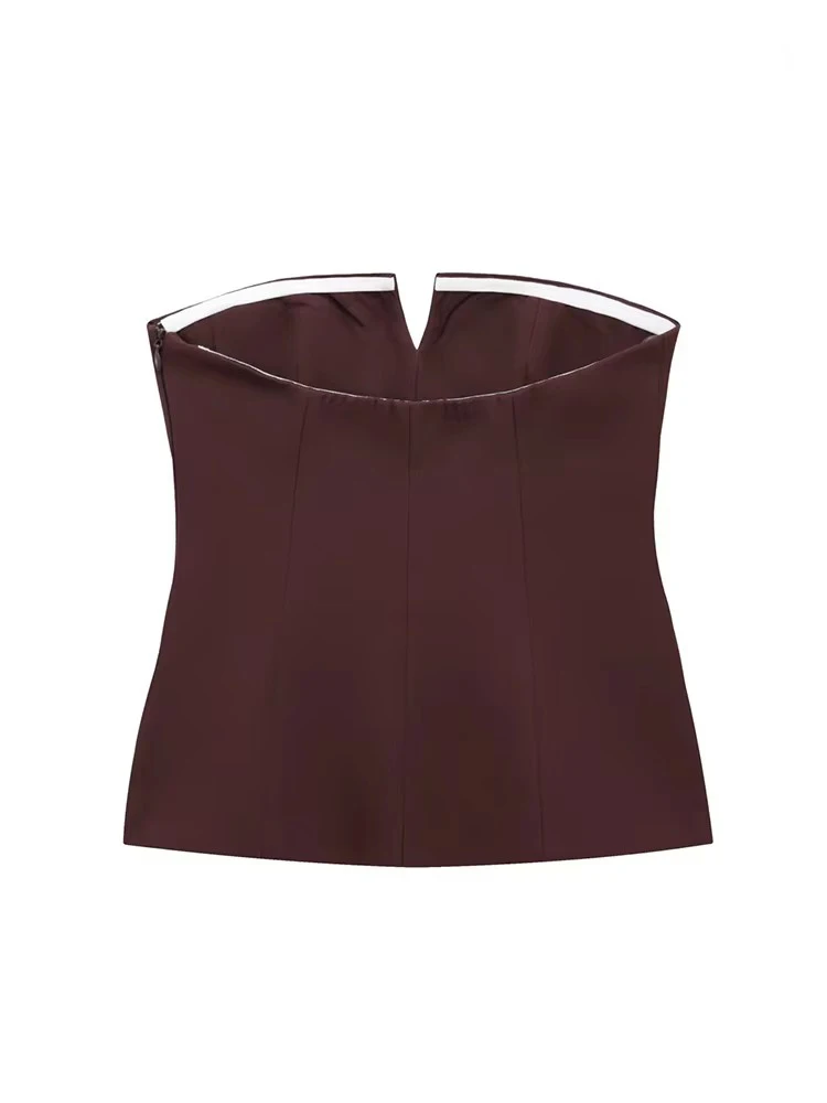 TFMLN Top da donna senza spalline Crop 2025 Top basic senza maniche da ufficio Lady Top Trend Street Fashion Classic Solid Tube Top