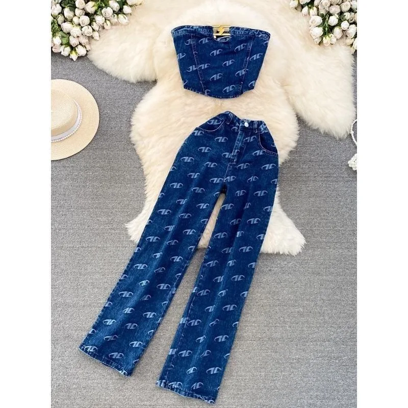 

Retro Denim Vest Set Women's Fashion Summer Outfit Casual Comfortable Breathable Blue Jeans Vest And Pants Combo