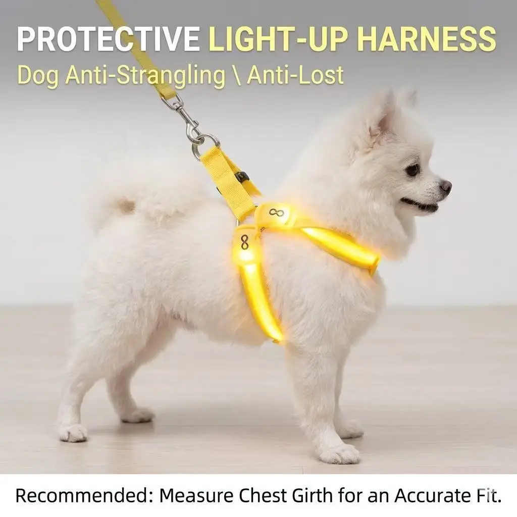 LED Light Up Dog Harness, USB Rechargeable Glowing Pet Vest, No Pull Reflective Breathable Harness for Medium Large Dogs Night S