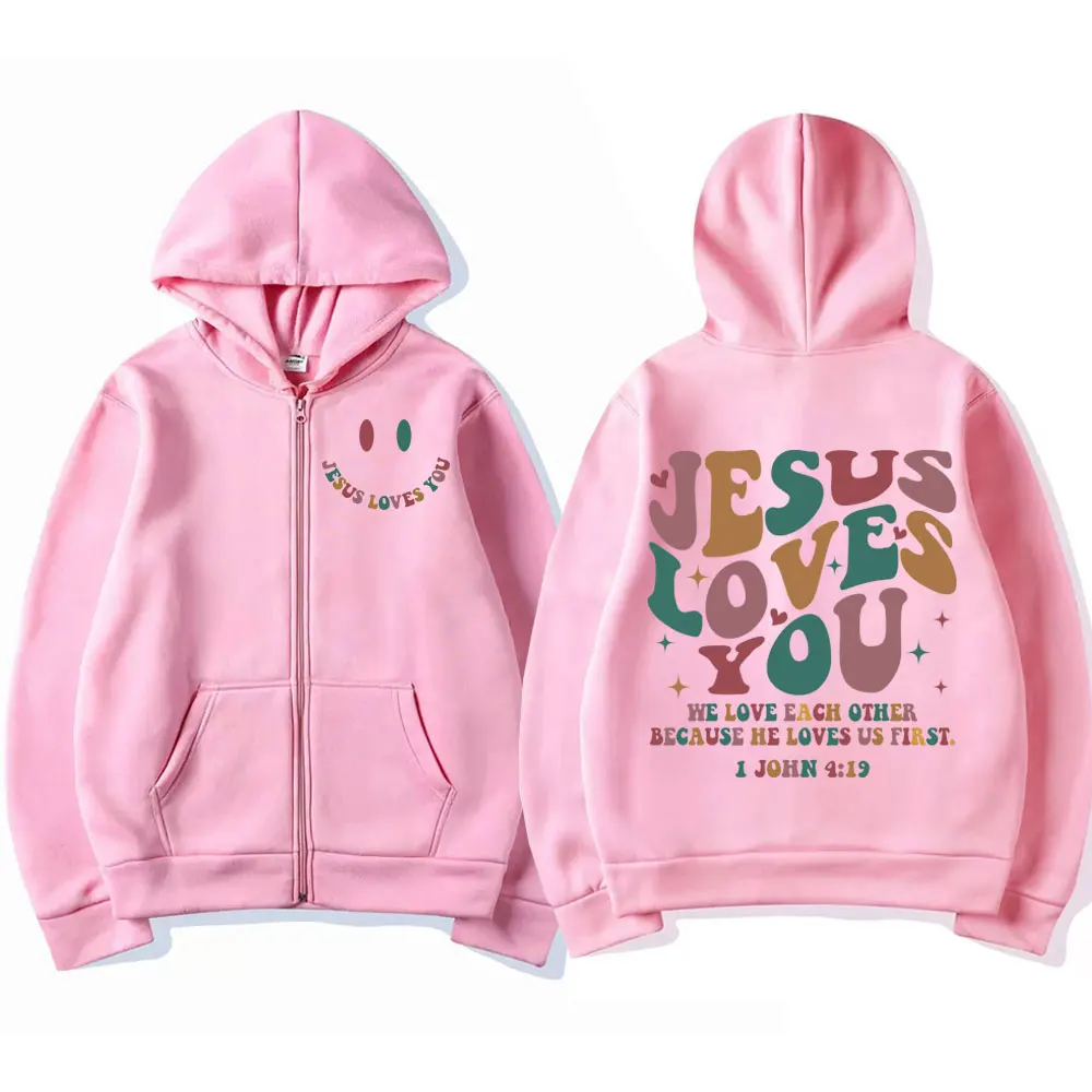 Limited Edition Jesus Loves You Graphic Zipper Hoodie Men Women Fashion Y2k Style Zip Up Sweatshirts Street Trend Vintag Hoodies