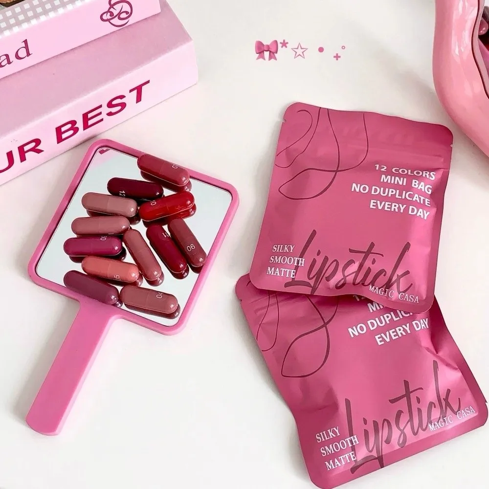 12 szt. Nowy Zestaw Matowych Pomadek w Kapsułkach, Nieklejąca Się Tekstura, Długotrwałe Pomadki, 12 Kolorów, Mini Balsam do Ust, Makijaż na Co Dzień