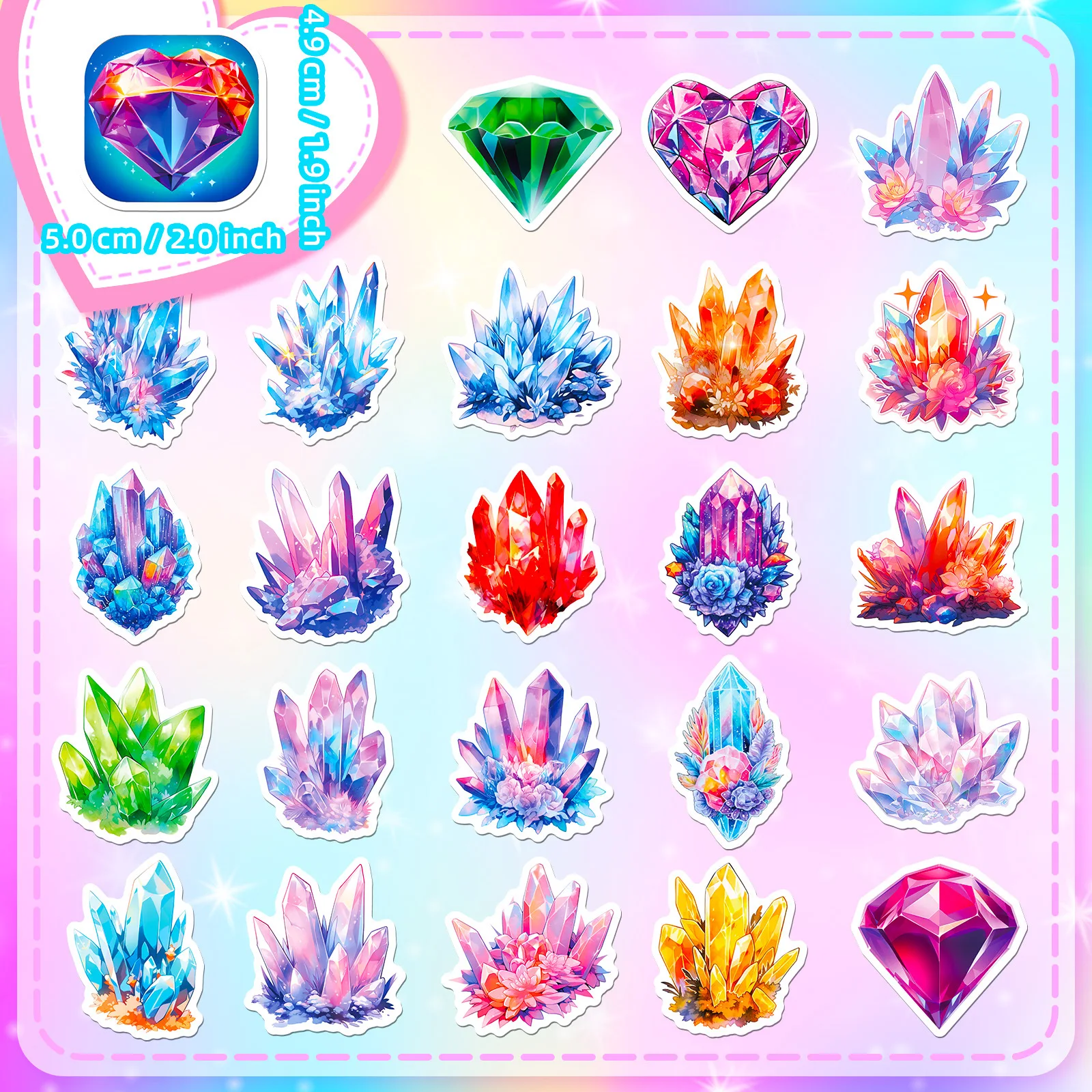 50pcs New Product Dreamy Love Color Crystal Diamond Gemstone Children\'s Waterproof Sticker