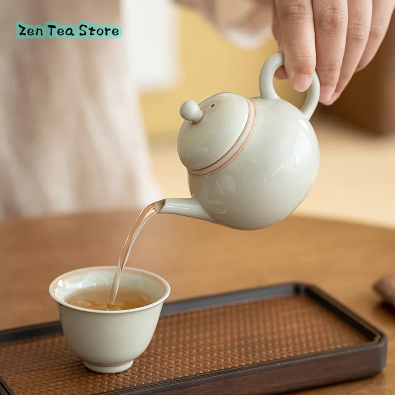 Ice Table Hand-painted Double Line Pear Pot Teapot Retro Single Pot New Chinese Household Ceramic Kung Fu Tea Set Filter Teapot