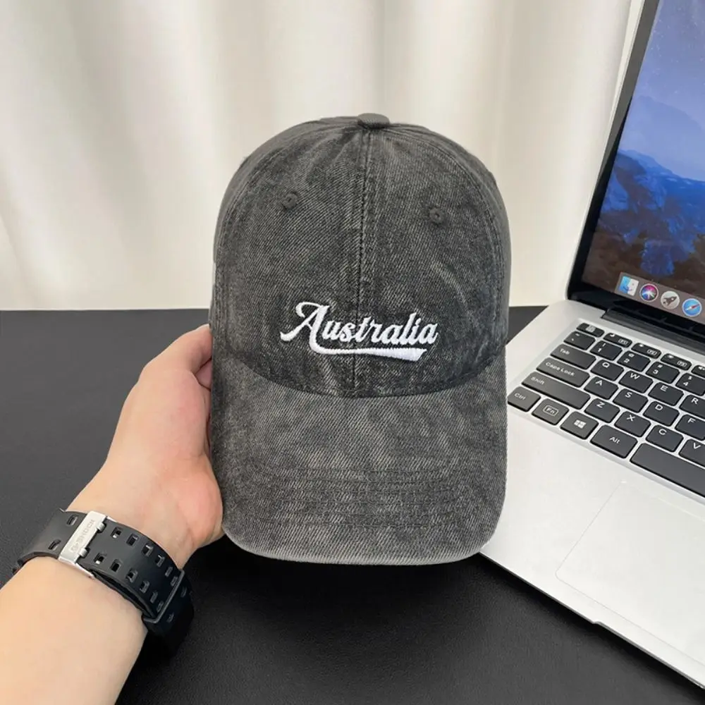 

Korean Style Denim Baseball Cap Adjustable Wide Brim Letter Embroidery Peaked Cap Cotton Sunscreen Casual Duckbill Hat