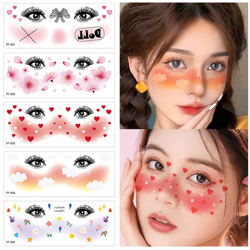 Cute Sweet Girls Face Make Up Festival Temporary Tattoo Loving Heart Cloud Shape Blusher Korean Makeup Waterproof Tattoo Sticker