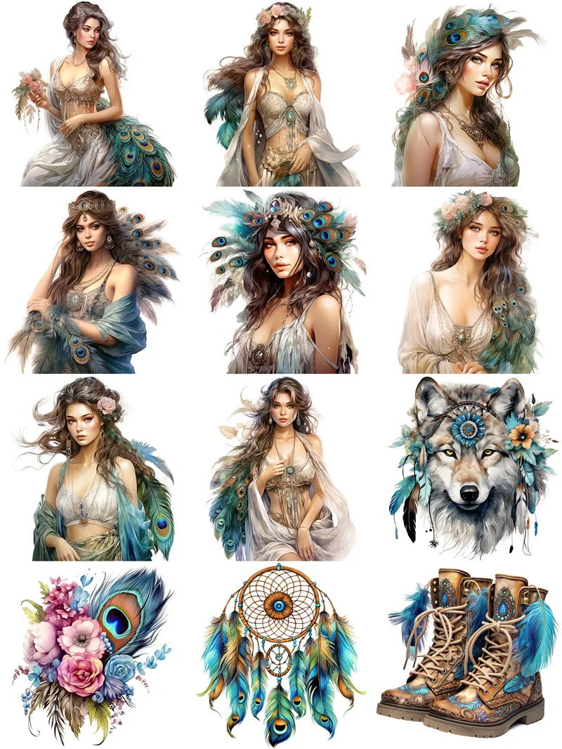 12Pcs/Pack Tribal Princess Wolf Sticker DIY Craft Scrapbooking Album Junk Journal Decorative Stickers