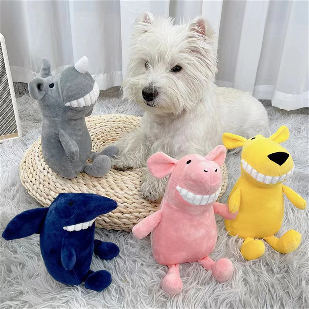 Cute Stuffed Animals Squeaky Dog Chew Toys Plush Smile Pig Sounding Toy Indoor Pet Puppy Interactive Training Molar Biting Toy