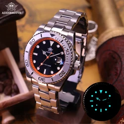ADDIESDIVE Luxury Watch Stainless Steel Black Dial Green Bezel AD2040 20Bar Waterproof BGW9 Luminous Quartz Relogios Masculino
