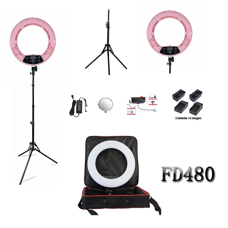 

Yidoblo Pink FD-480II LED Ring lamp Light Make up sefie ring lamp set + lignt stand + bag + batteries