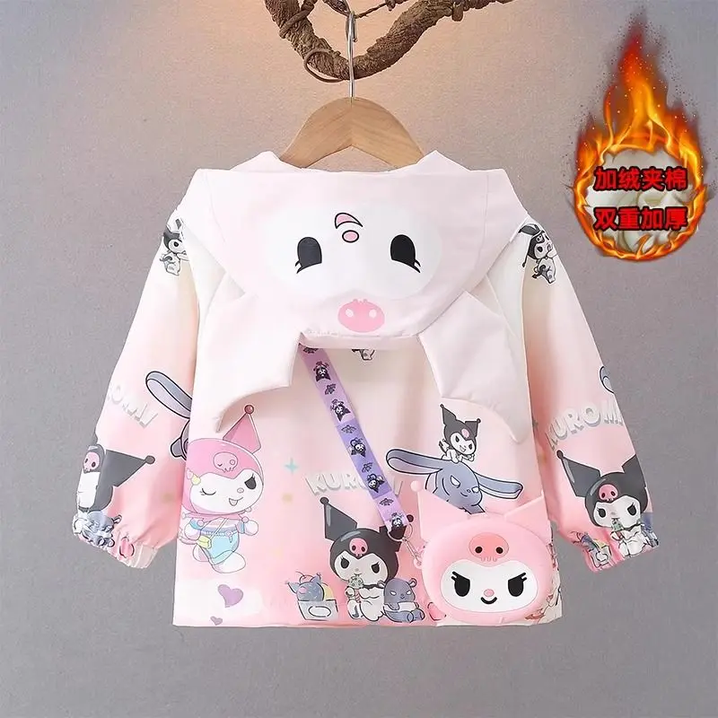 

Sanrio Girls Fleece Jacket Kuromi Children's Fashionable Cardigan Autumn and Winter New Style All-Match Thickened Sweatshirt Hot