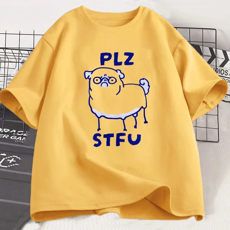 PLZ STFU الصلصال تي شيرت المرأة عادية كم قصير تي شيرت ميمي تي شيرتات عجيبة خمر الرسم الراكون الحيوان التي شيرت الشارع الشهير تيز
