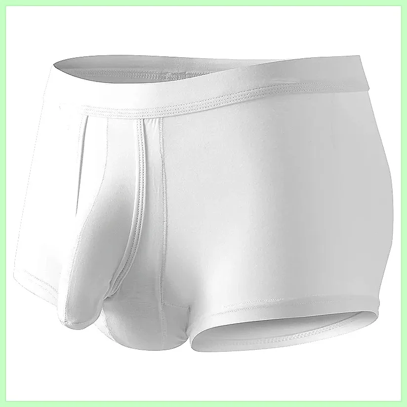 Men's Cotton Boxer Shorts with Pouch & Separate Bag, Low-Rise Bulge Design, Breathable Comfortable Soft Underwear