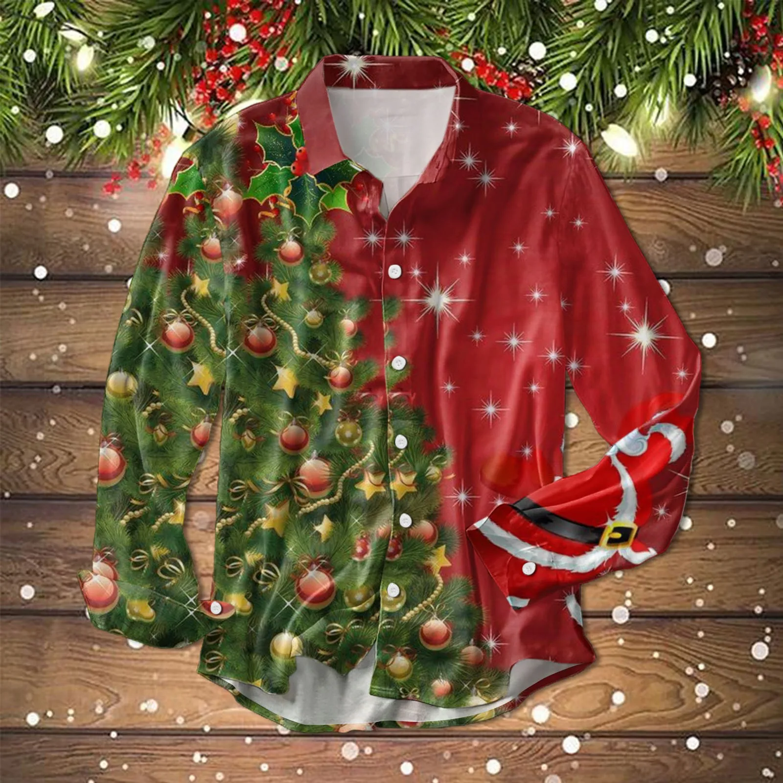 

Осенне-зимняя рубашка с изображением рождественской елки, мужские деловые рубашки с длинным рукавом, отложным воротником и принтом, модные топы, Мужская футболка