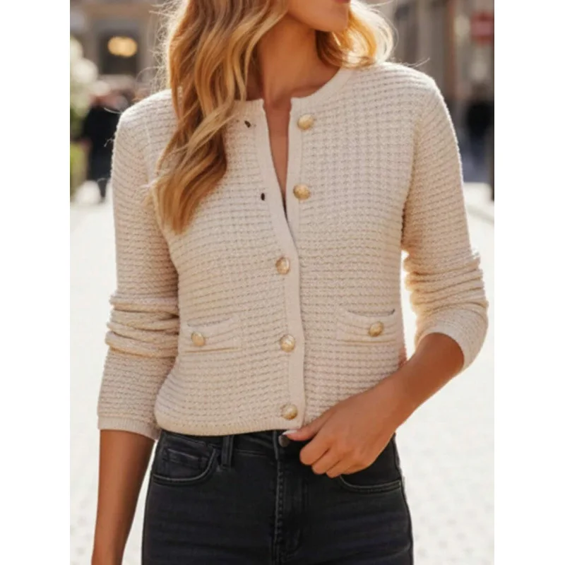 

Button round Neck Cardigan Women's Knitted Sweater Cross-Border Spring 2026 Fashion Casual Comfortable Soft Fabric