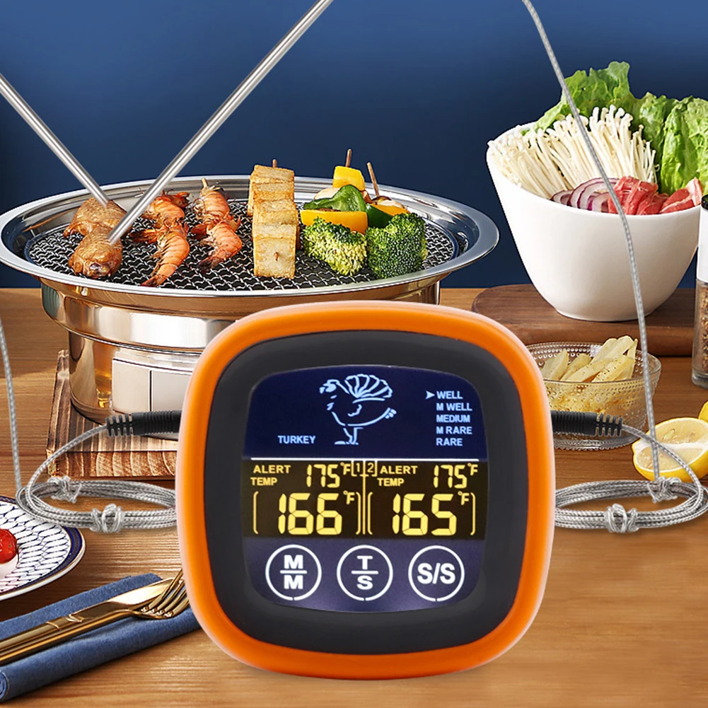 Digital Meat Temperature Thermometer Probe Touch Screen Waterproof Oven Cooking BBQ Temperature Meter with 2 Probes for Grilling