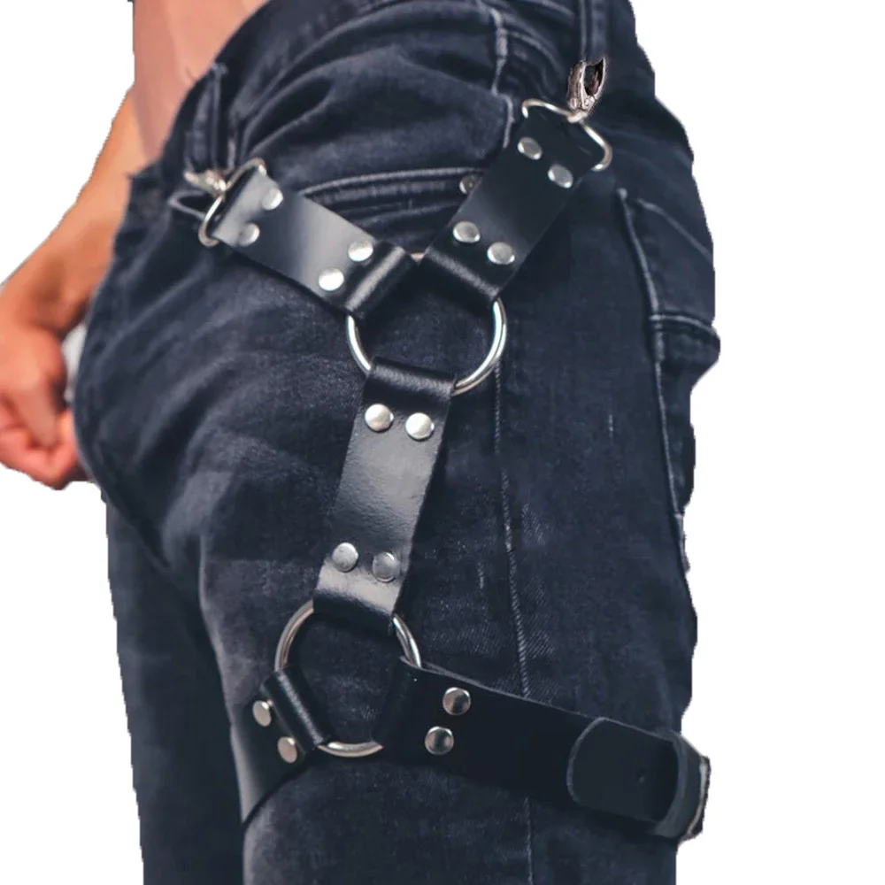 UYEE Bretelle in pelle PU punk per donna Uomo Jeans Pantaloni Imbracatura per gambe Giarrettiera Bondage Cintura Cintura Accessori di abbigliamento di moda