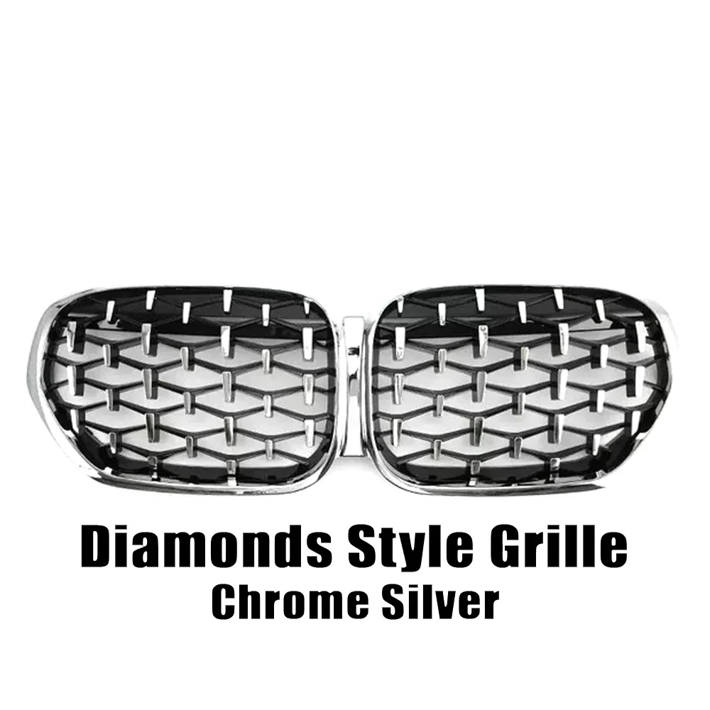 Xvip Carbon Fiber Look Double Line Style Front Race Grills Voor Bmw X1 F48 Lci 2020-2022 Alle Zwarte Diamanten Stijl Bovenste Roosters