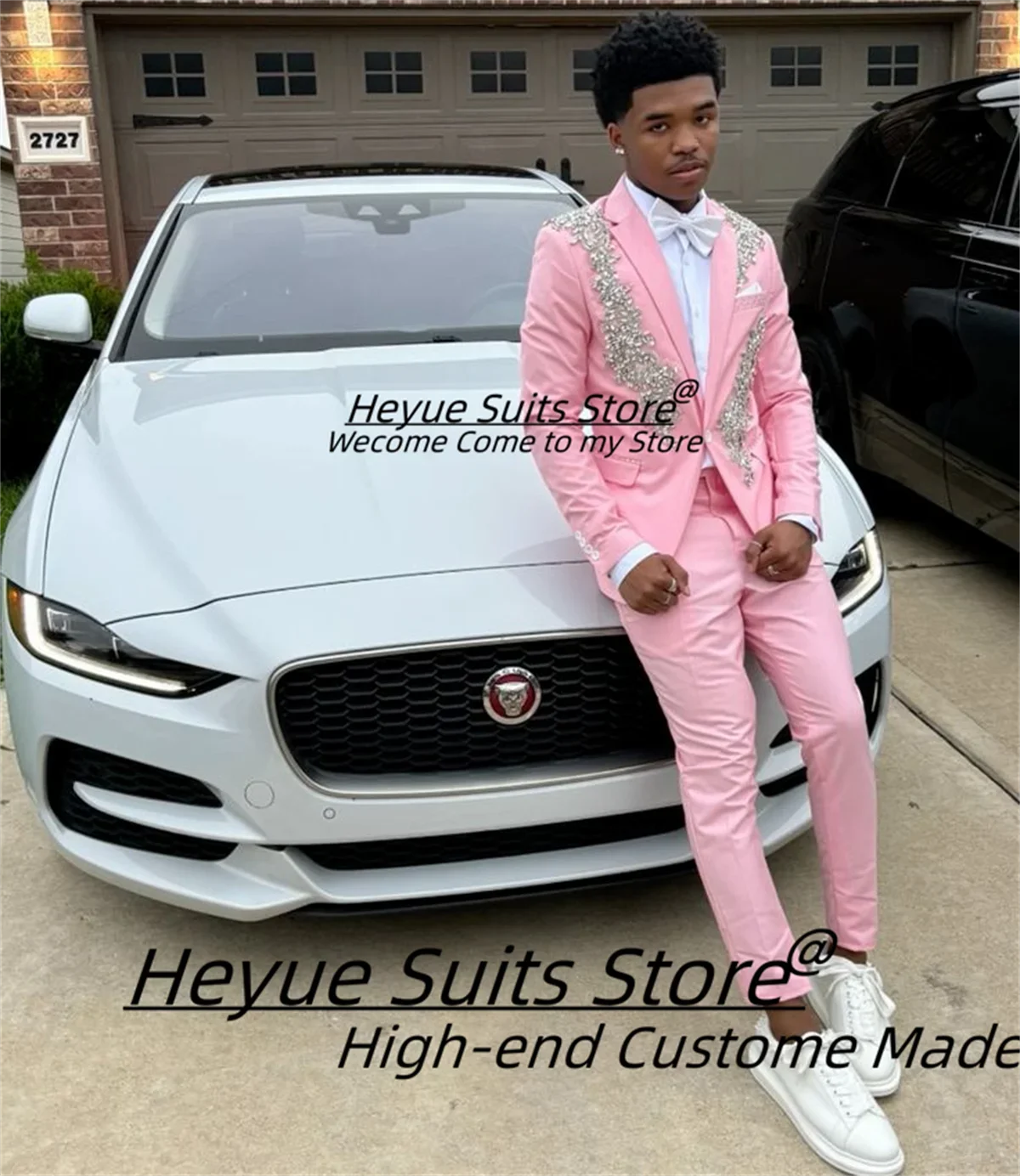 

High-end Pink Prom Luxurious Men Suits Customized Slim Fit Notched Lapel Groom Wedding Tuxedos Male Formal Blazers Ropa Hombre