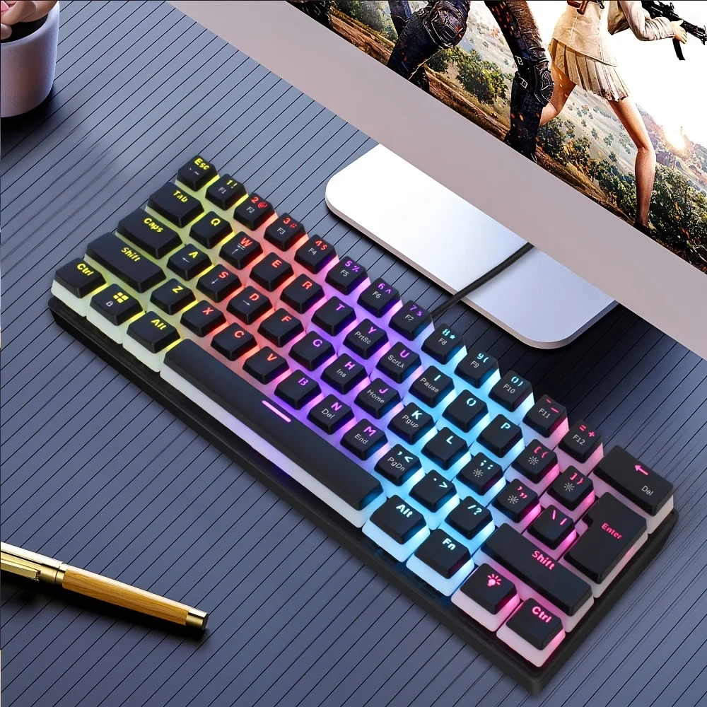 USB Plug 61-key HXSJ Mechanical Keyboard with Green Shaft, Colorful Backlit Pudding Keycaps and Multiple Lighting Modes