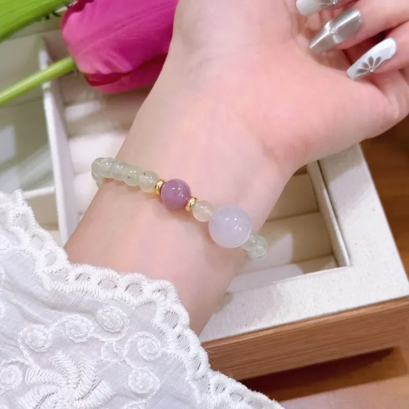Natural grape stone with salt source agate bead bracelet, simple, fashionable and exquisite versatile bracelet jewelry