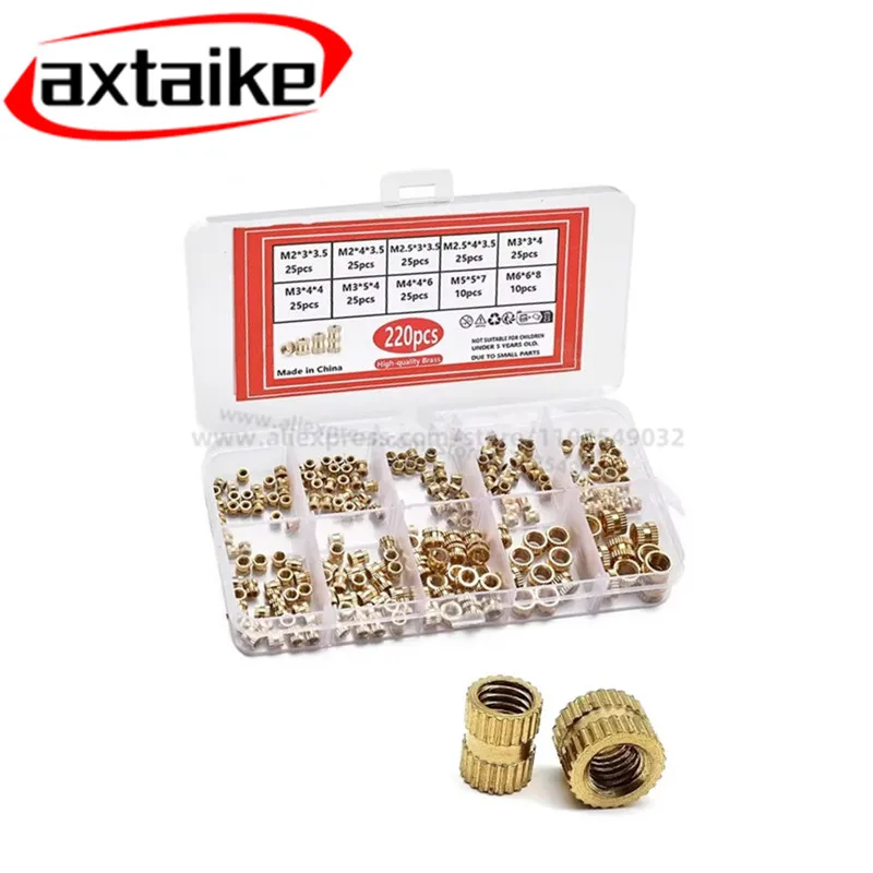 M2 M2.5 M3 M4 M5 M6 Brass Heat Insert Hot Melt Nutinsert 80/220PCS Thread Knurled Double Twill Embedment Nuts Set