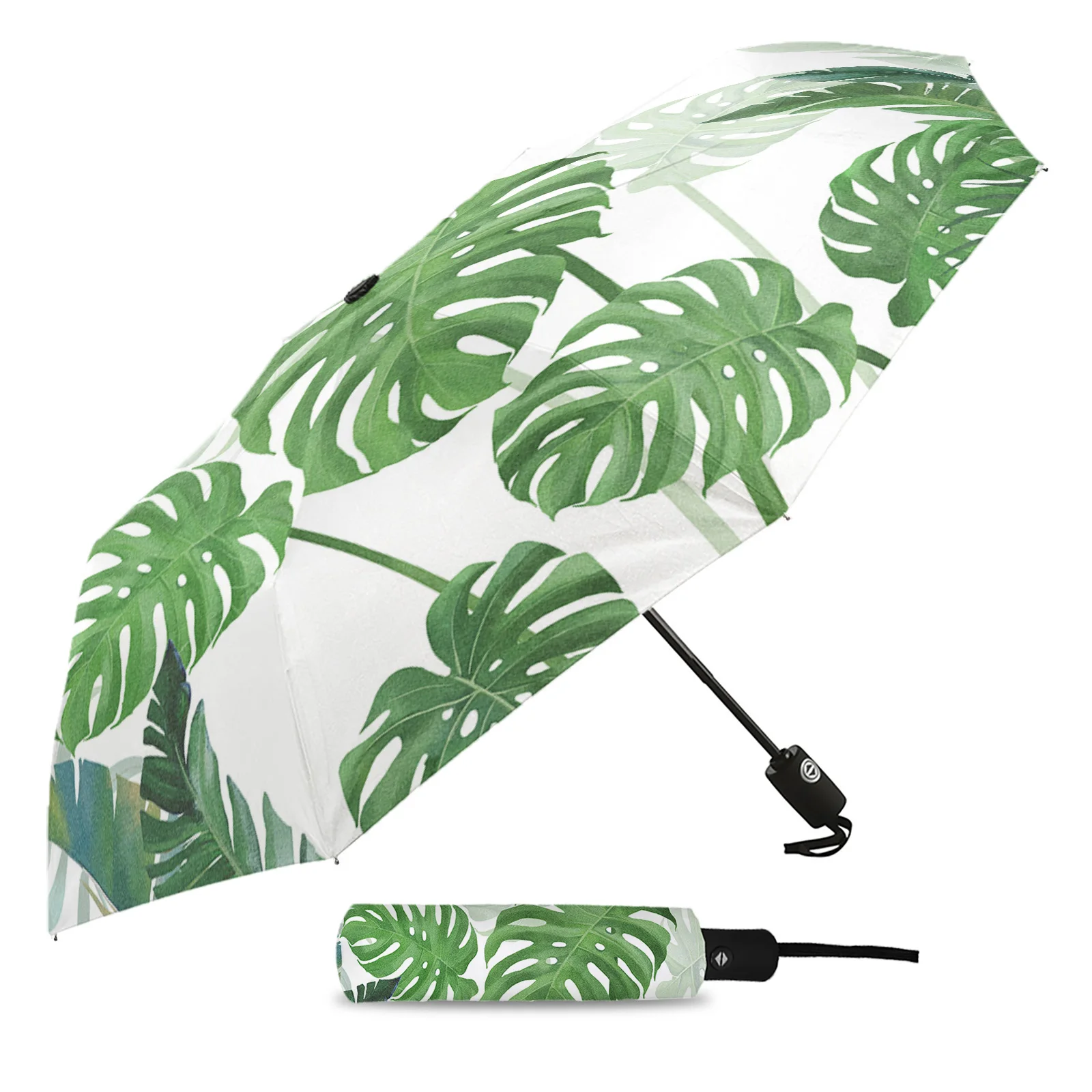 Imagem -02 - Plantas Tropicais Monstera Folhas de Palma de Verão Guarda-chuva de Viagem ao ar Livre Masculino Feminino Chuva Guarda-chuva Totalmente Automático Impresso Guarda-chuva