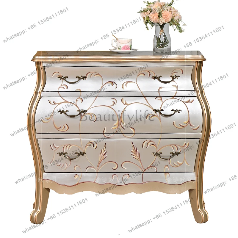 Three-bucket cabinet Solid wood bedroom storage Bed end wall decoration Drawer storage Painted living room Dining side cabinet