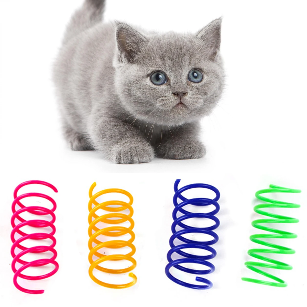 

4pcs Kitten Cat Toys Wide Durable Heavy Gauge Cat Spring Toy Colorful Springs Cat Pet Toy Coil Spiral Springs Pet Life