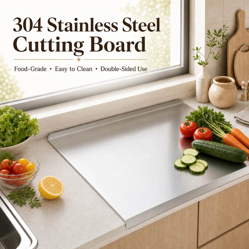 

304 Stainless Steel Cutting Board, Food Grade Kitchen Chopping Board, Anti-slip Kneading Dough Board for Meat Fruit Vegetables