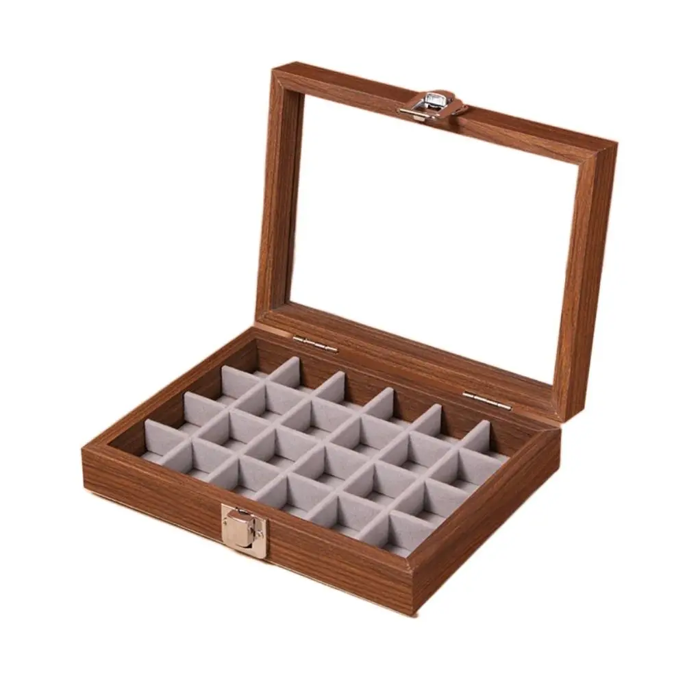 

Velvet Wooden Jewelry Box Glass Lid Large Capacity Jewelry Organizer Earrings Simple Ring Display Holder Jewelry Storage