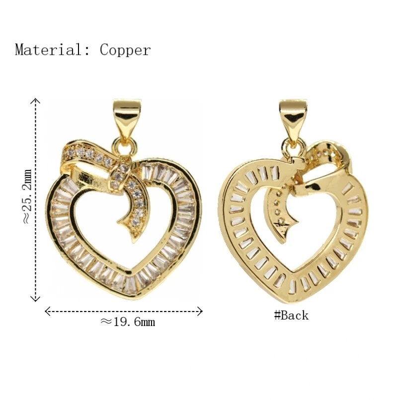 

2Pcs Copper Gift Her Charms Cubic Zirconia Point Invisible Setting Pendant Gold Color Approx 19.6x25.2mm Jewelry For Women