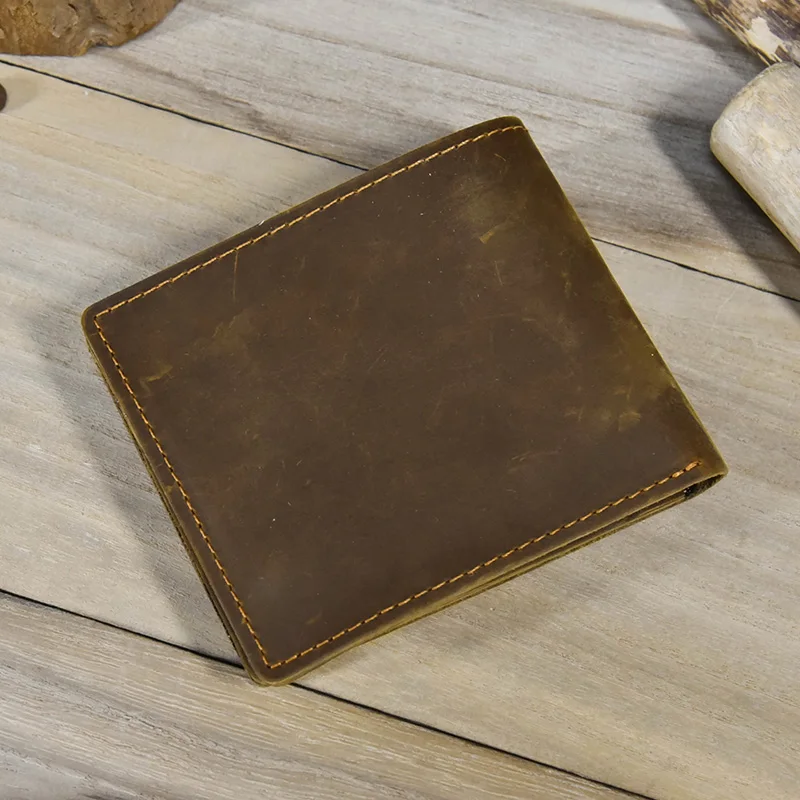 Crazy Horse Leather Short Wallet For Men Male Vintage Purse Wallet Card Holder Coins Purse Retro Fashion Men Wallet Dropshipping