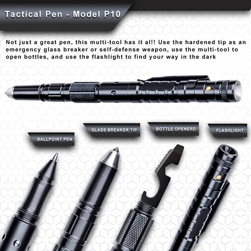 Tactical Pen Aluminum Alloy Multitool Pen Survival Gear Gadgets LED Tactical Flashlight Window Glass Breaker for Men Dads