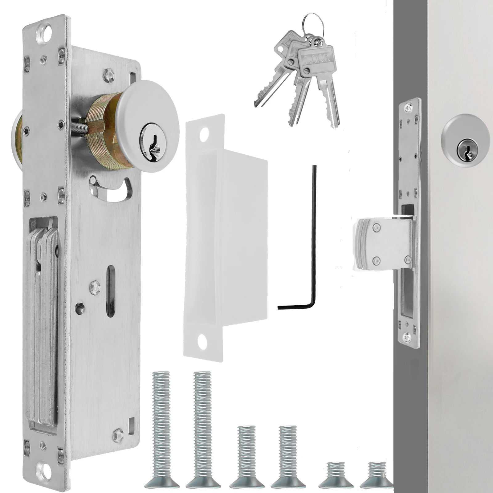 

Door Lock Aluminum Storefront Door Lockset Commercial Mortise Lock Double Cylinder Solid Brass Hook Deadbolt Key Door Hardware