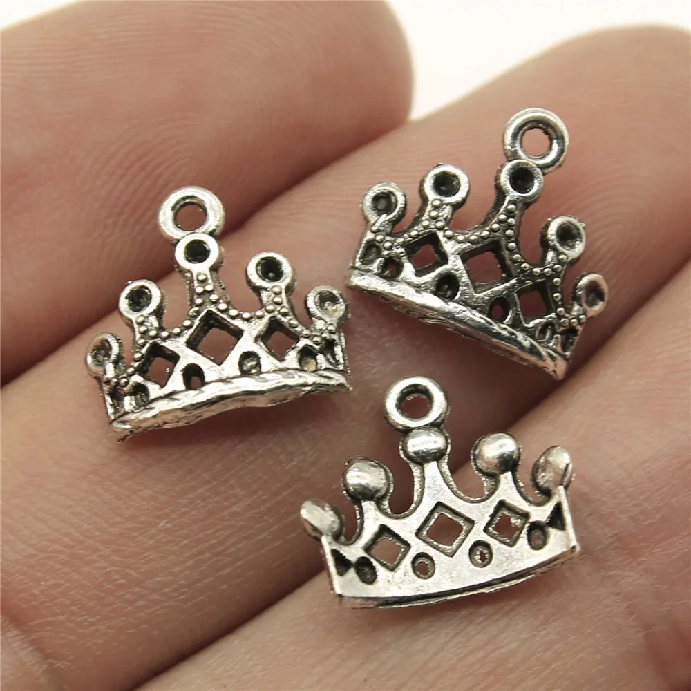 WYSIWYG 20pcs 13x11mm Antique Silver Color Crown Charms Pendant For DIY Jewelry Making Handmade Jewelry Craft Findings