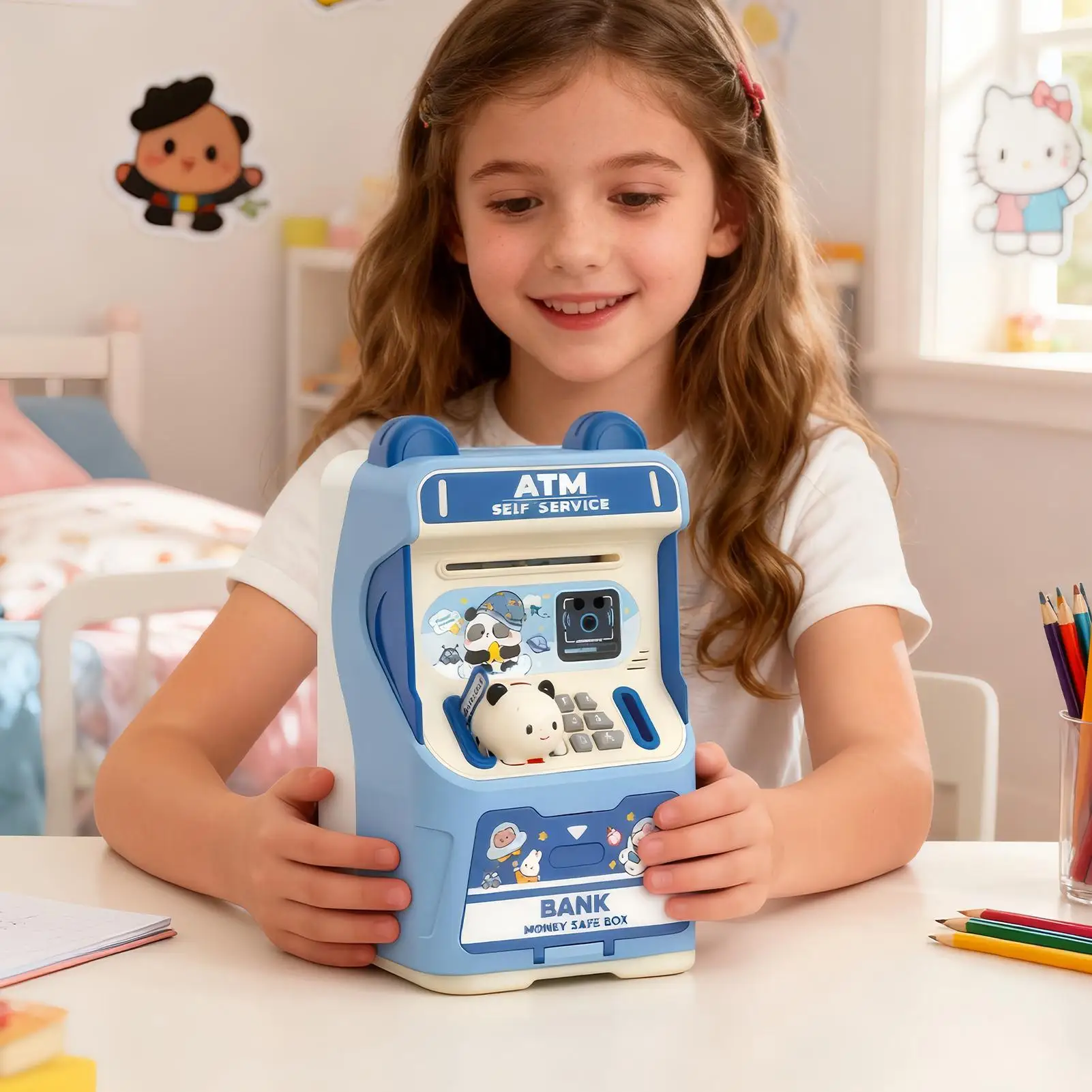 Banque d'épargne ATM, jouets éducatifs avec musique, fente pour carte simulée, banque ATM automatique à rouler l'argent pour garçons et filles, maison préscolaire