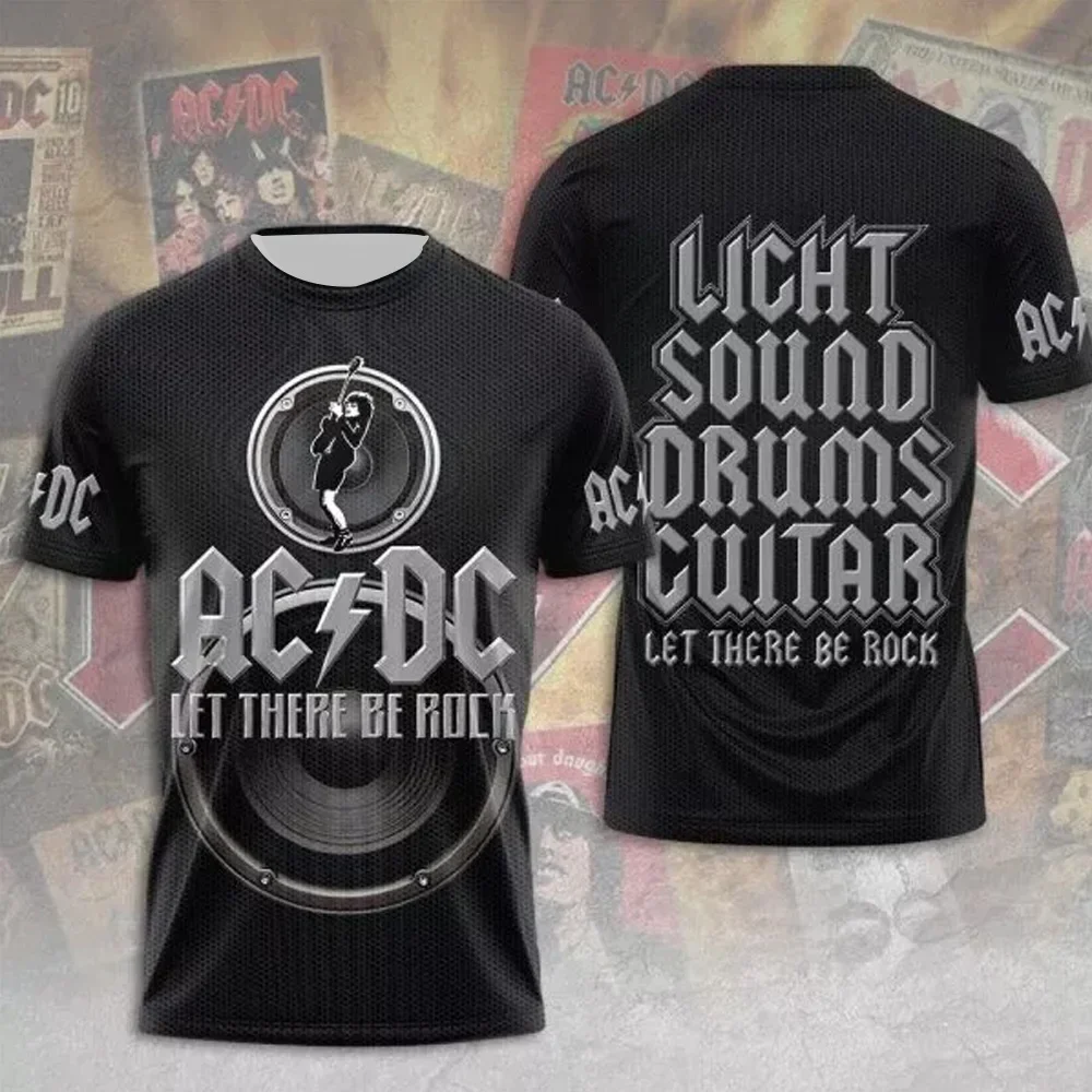 Zomer Rock Band T-shirt Mannen AC_DC 3D Print Retro Korte Mouw Tees Hip Hop Mode Straat Casual Tops Heren Kleding stofdicht