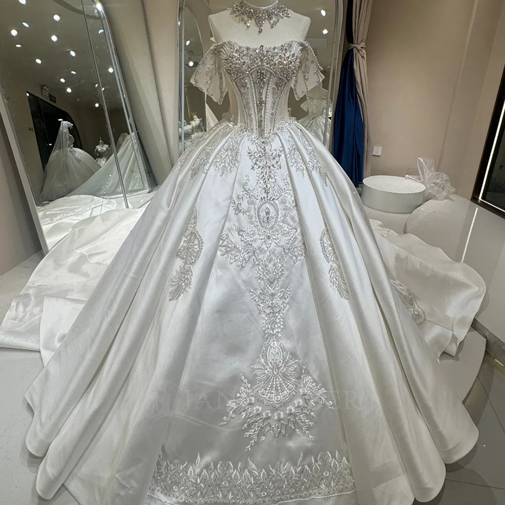 Sweetheart Wedding Dress for Bride Ball Gown Short Sleeves Satin Limited Time Back Lacing up vestidos de novia boda Customised